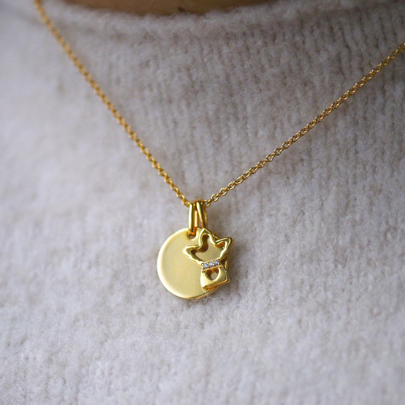 Schutzengel Kette für Mädchen personalisiert mit Gravur Symbol & Namen Silber 925 | Kinder Baby Halskette mit Engel-Anhänger | Taufkette Geschenk zur Taufe Kommunion Einschulung Geburt Patenkind
