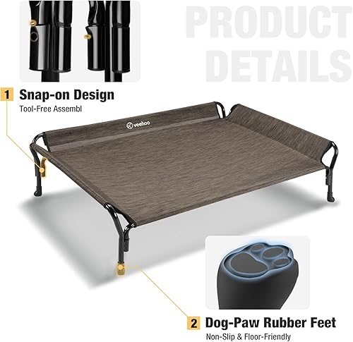 Miniatura 4 de Veehoo Cama elevada refrescante para perros, camas para perros grandes, cama elevada para perros con barandilla y reposacabezas inclinados, malla