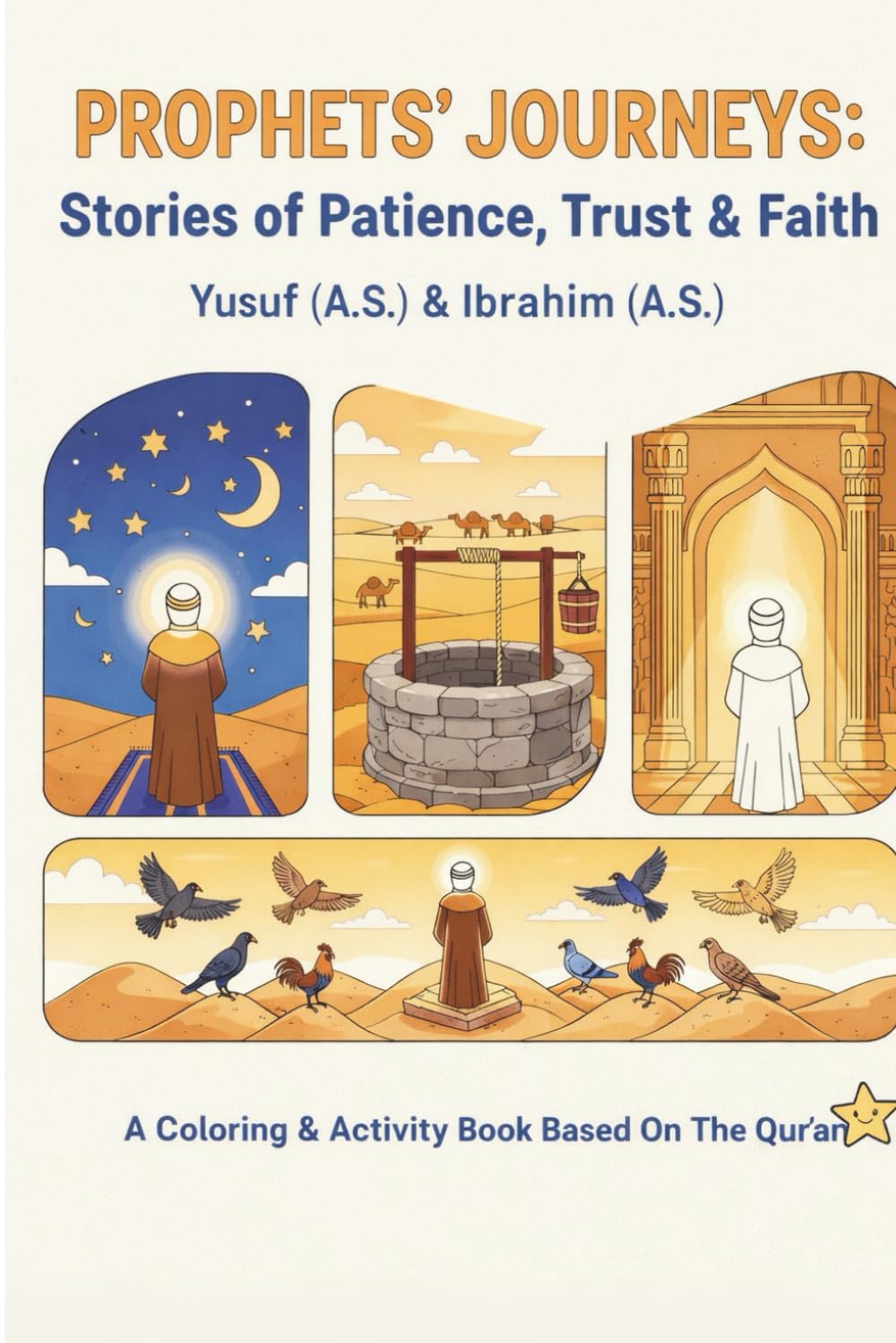 Prophet's Journeys: stories of Patience and trust Yusuf (A.S) and Ibrahim (A.S): A colouring Book for children