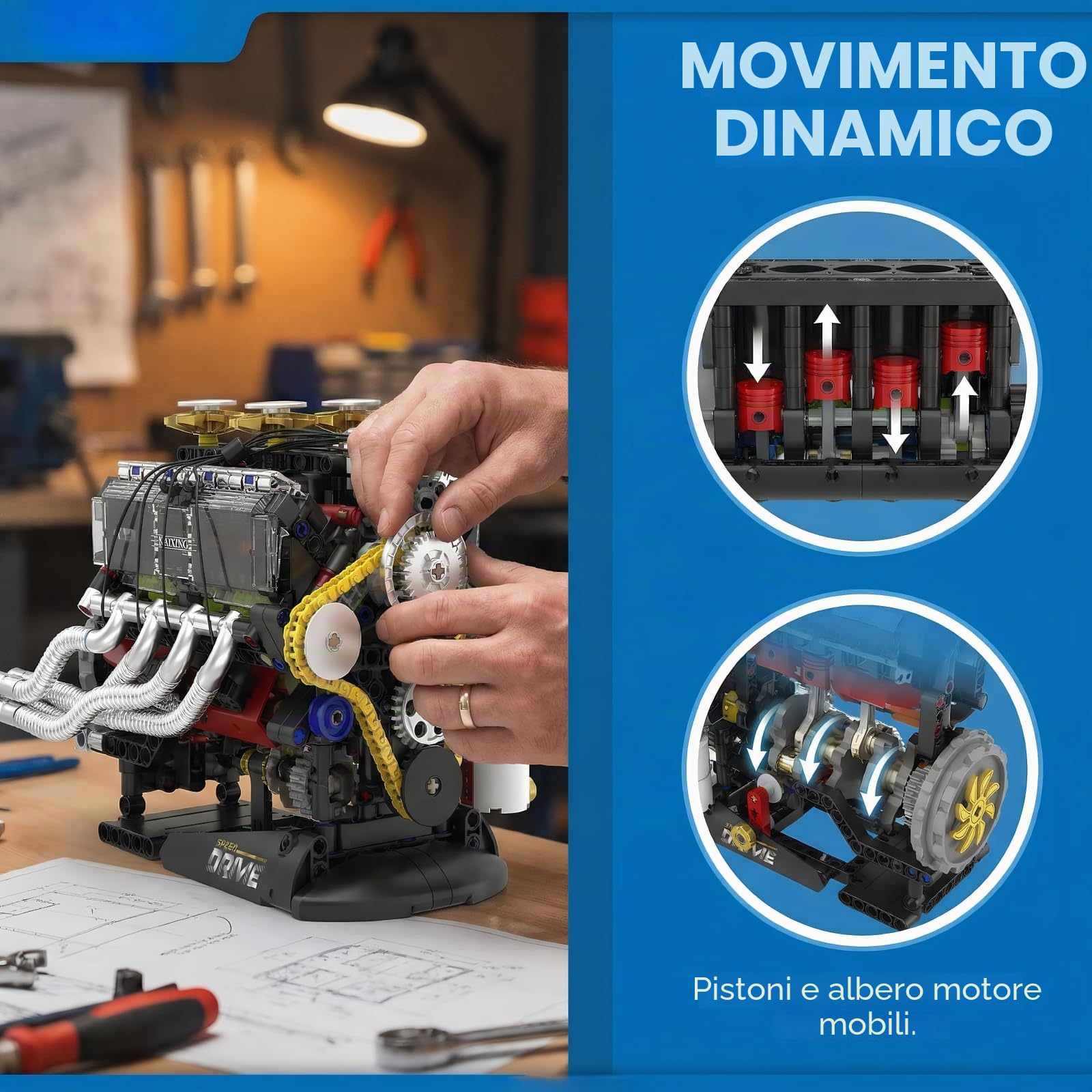 Modellino Motore V8 659 Pezzi Scala 1:4 – Manovella Meccanica | Kit Ingegneria Adulti Modellismo da Costruire STEM Idea Regalo Uomo | Kit Completo