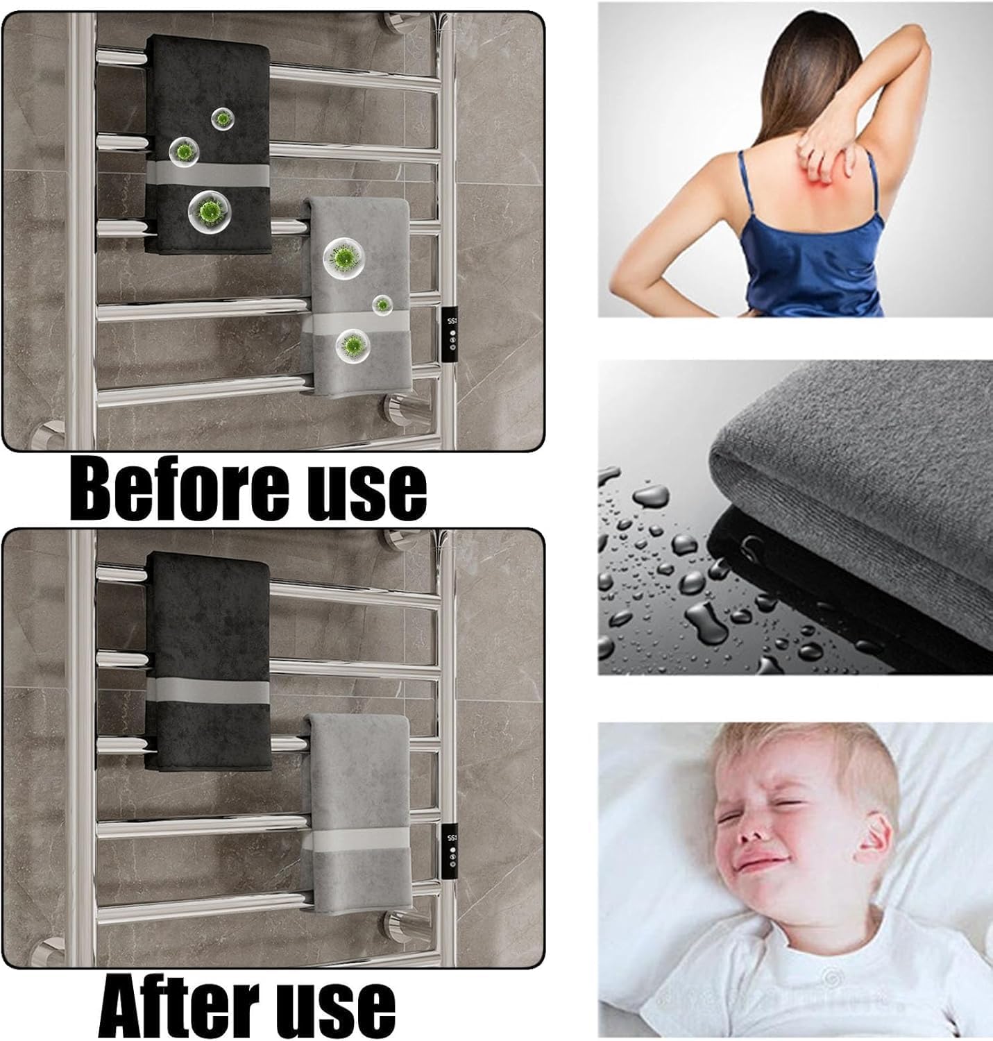 Wall-Mounted Electric Heated Towel Rack with Adjustable Temperature & Top Shelf - Modern Black Towel Warmer for Bathrooms Spa and Home Use