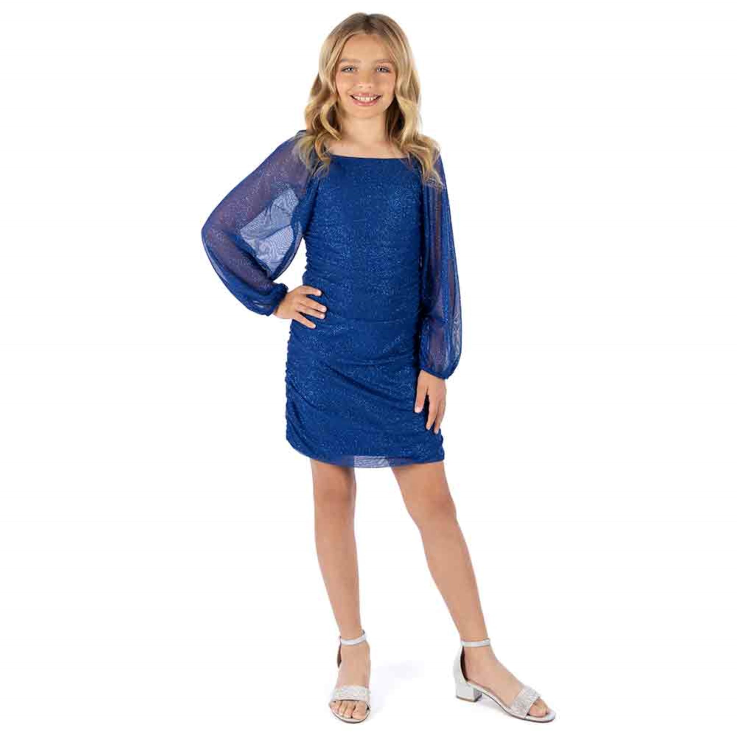 Speechless Girls' Long Sleeve Ruched Party Dress
