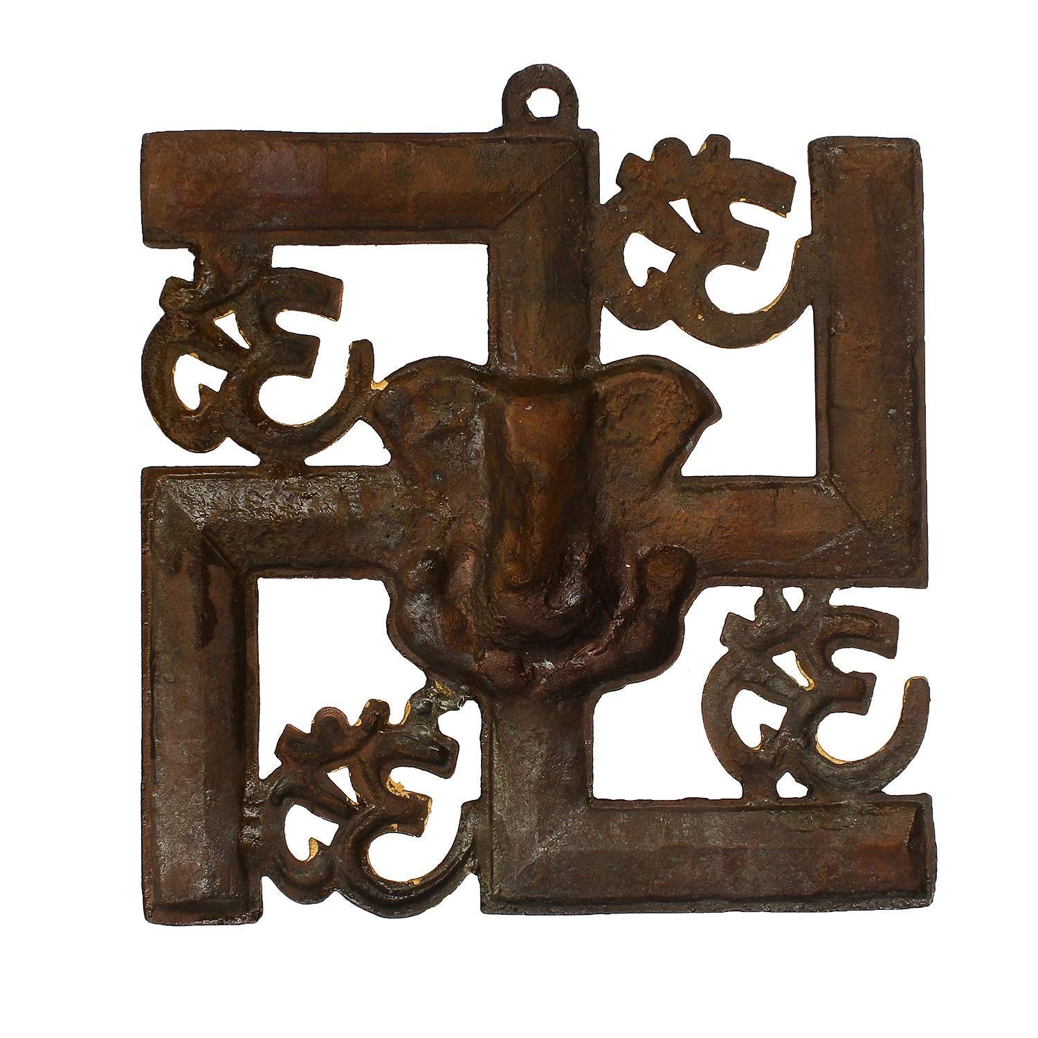 Webelkart Wysokiej jakości metal Om Swastika Ganesha wisząca rzeźba ścienna do drzwi wejściowych domu, Om Swastika Ganesha wisząca (24 cm, wielokolorowa)
