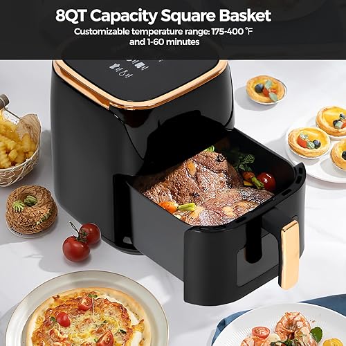 Miniatura 2 de Panana Freidora de Aire Grande de 8QT Compacta, Freidora de Aire con 8 Menús Preestablecidos, Preajustes de Control Digital de Un Toque, Pantalla