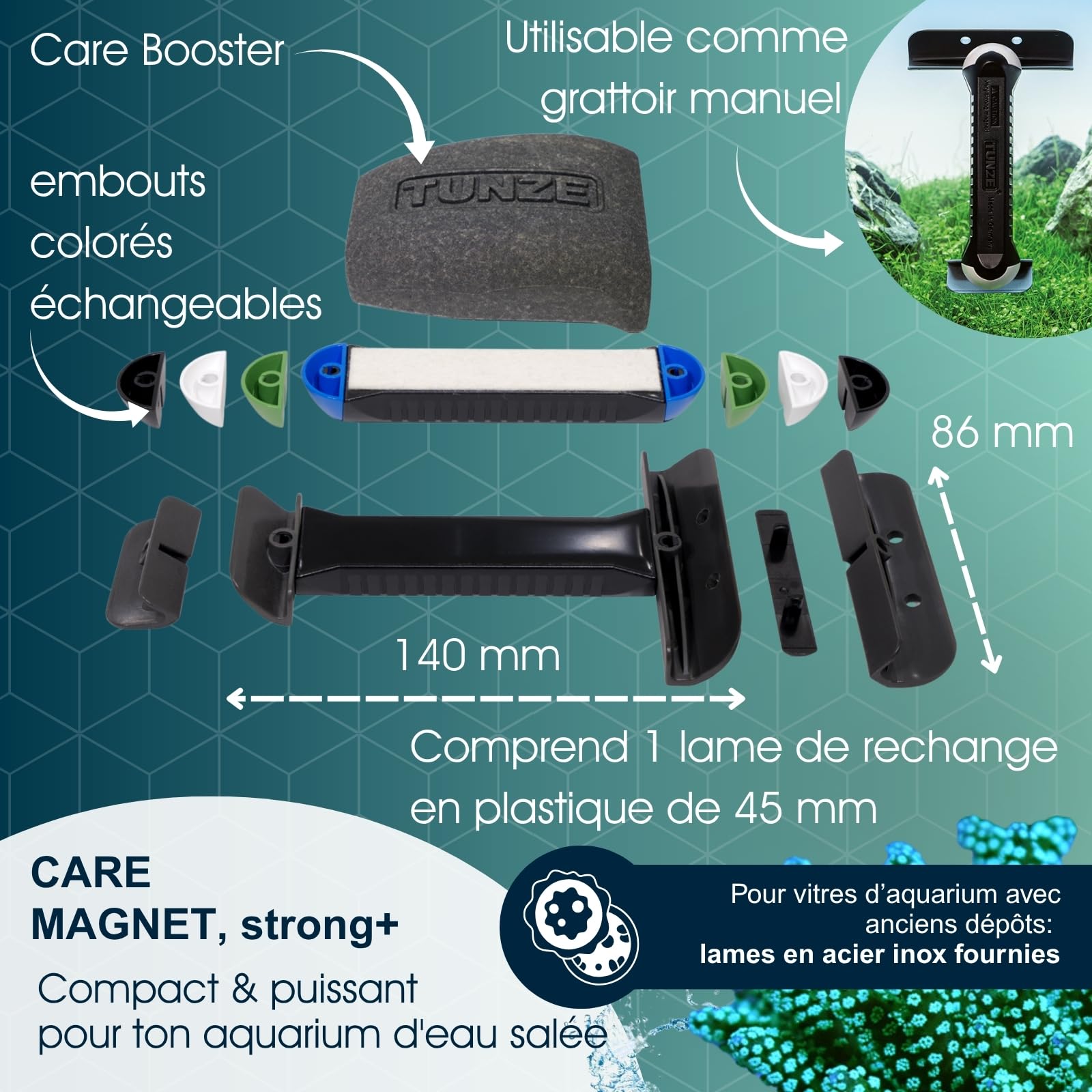 Tunze Care Magnet Strong+ I Aquarienreiniger für 20-25 mm Glasstärke I schlanker Scheibenreiniger mit abgerundeter Edelstahlklinge I Algenmagnet ohne Kratzgefahr I Aquariumglas-Reiniger