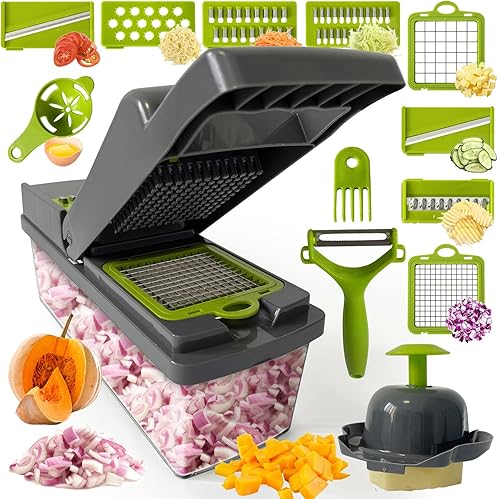 Picador de verduras, cortador de verduras 14 en 1, picador de cebolla, picador de alimentos, cortador multifuncional de cocina, cortador de verduras