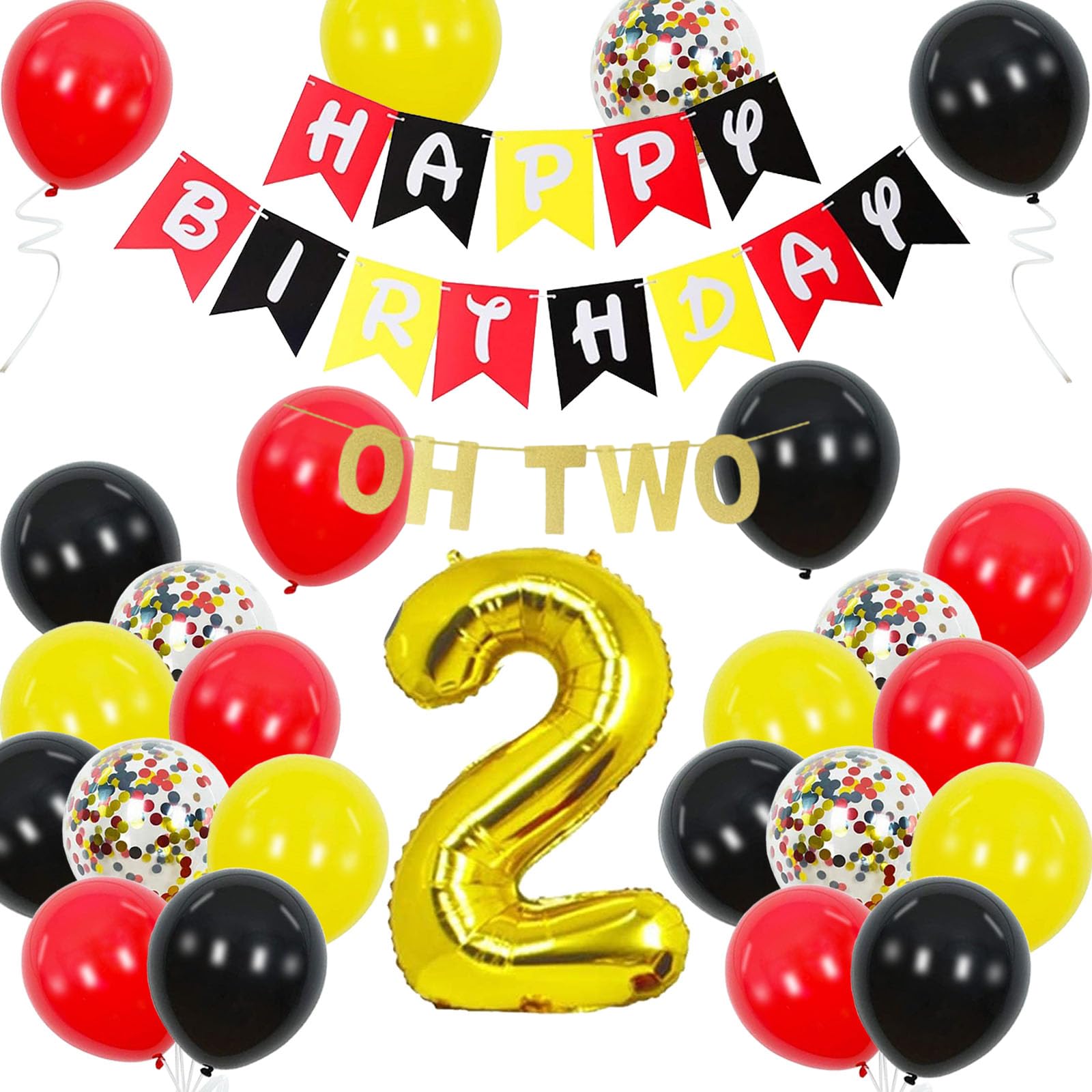 Cartoon Mouse 2nd Birthday Party Supplies Two Theme Party Decorations Includes birthday Banner,Latex Balloons for Boy Girls Kids Mouse Theme Birthday