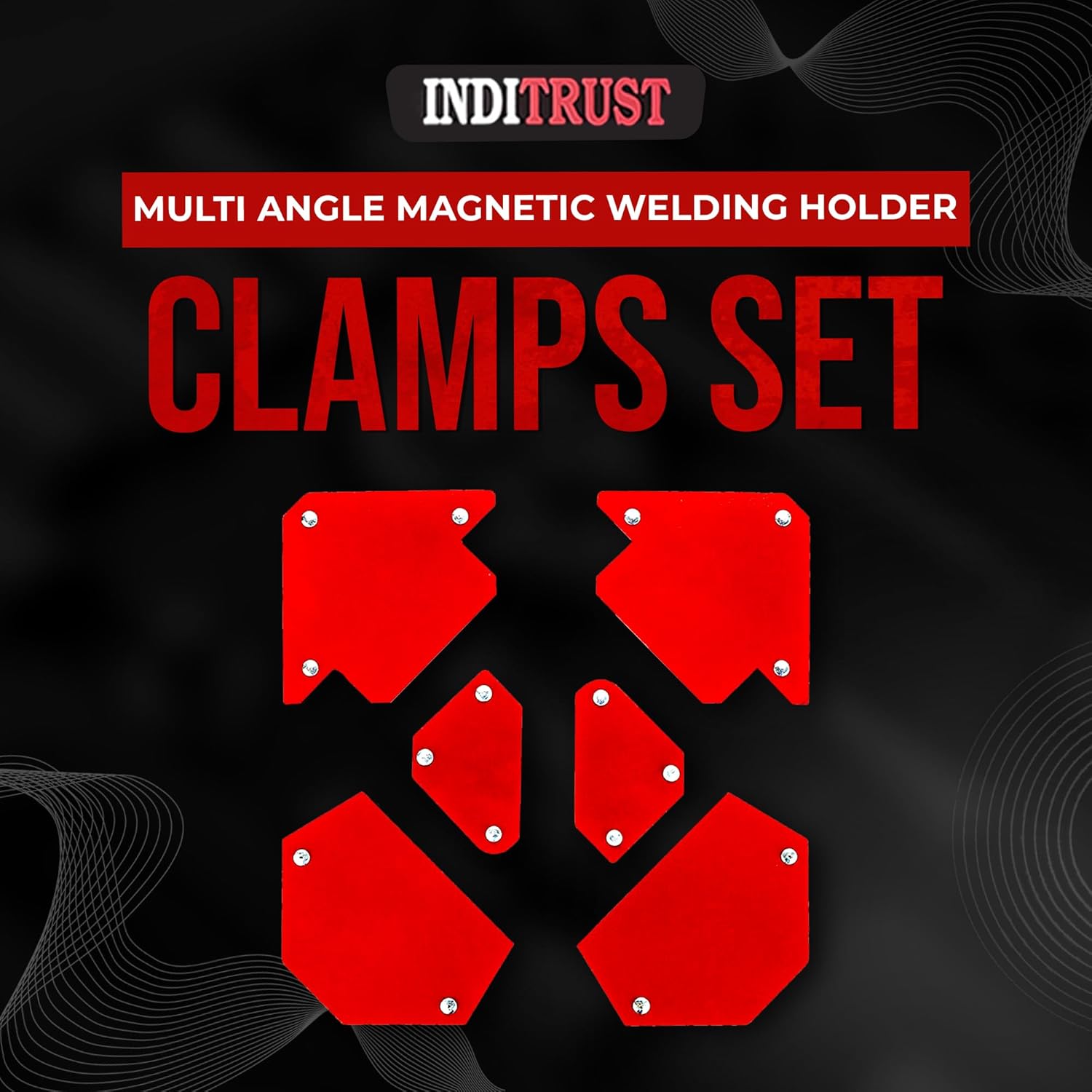 Inditrust new Multi Angle magnetic welding holder clamps set Maf with 2pcs x 3inch arrow type, 2pcs x triangle and 2pc x mini, strong magnet pull (Pack of 6)