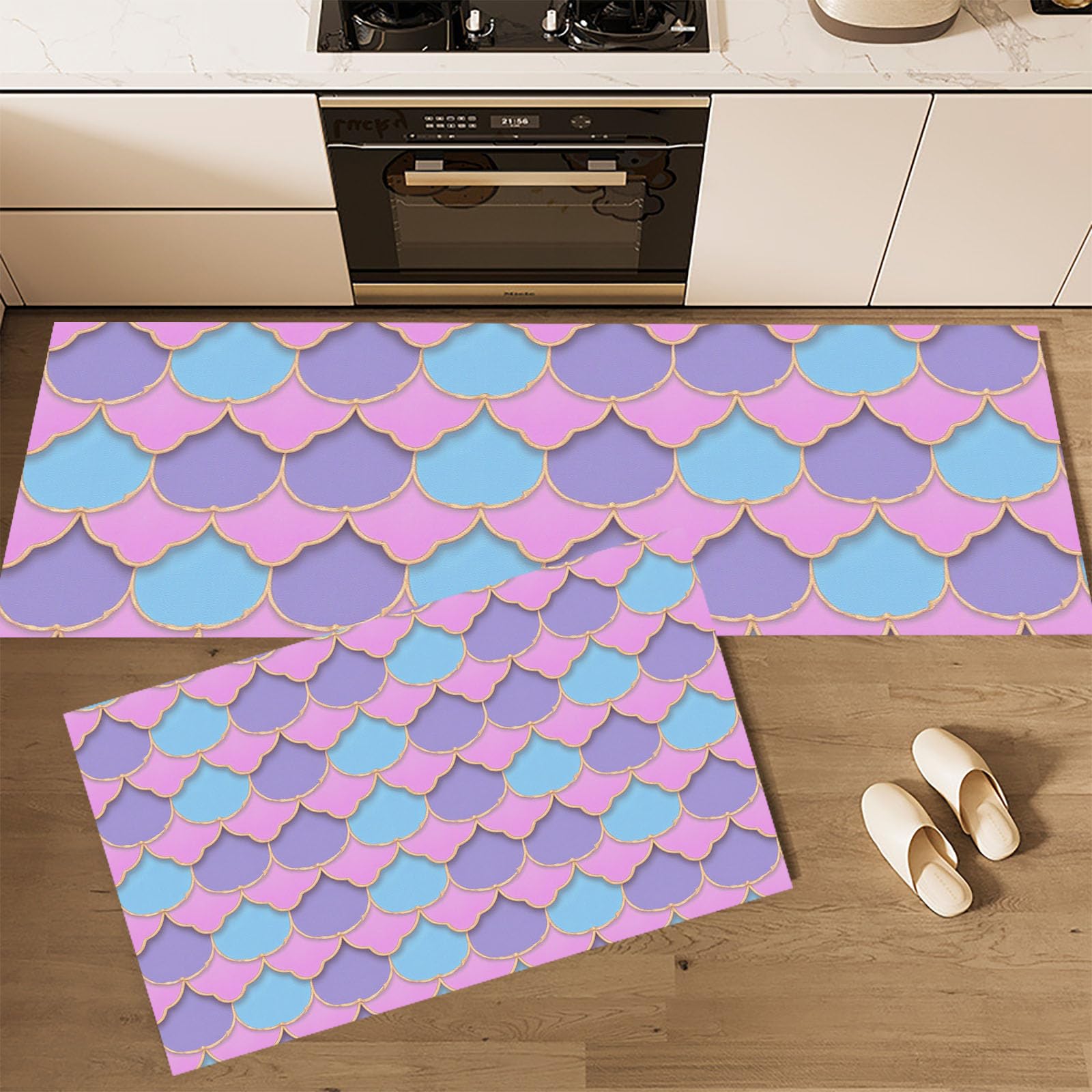 Tapetes de cocina antideslizantes con diseño 3D de escamas y máxima absorción color violeta claro