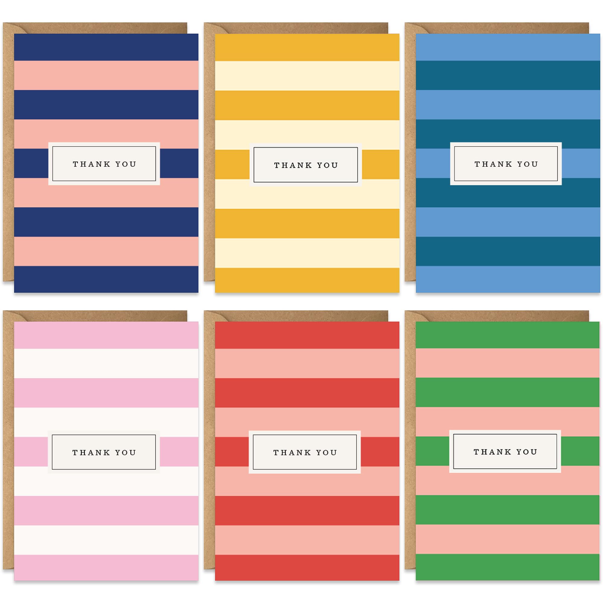 Colourful Stripe Pattern Thank You Cards with Envelopes, 20 Pack, Blank Greeting Sheets for Handwritten Message, Bulk Multipack Gift Set, Assorted Thank You Decor Notes, Eco-friendly