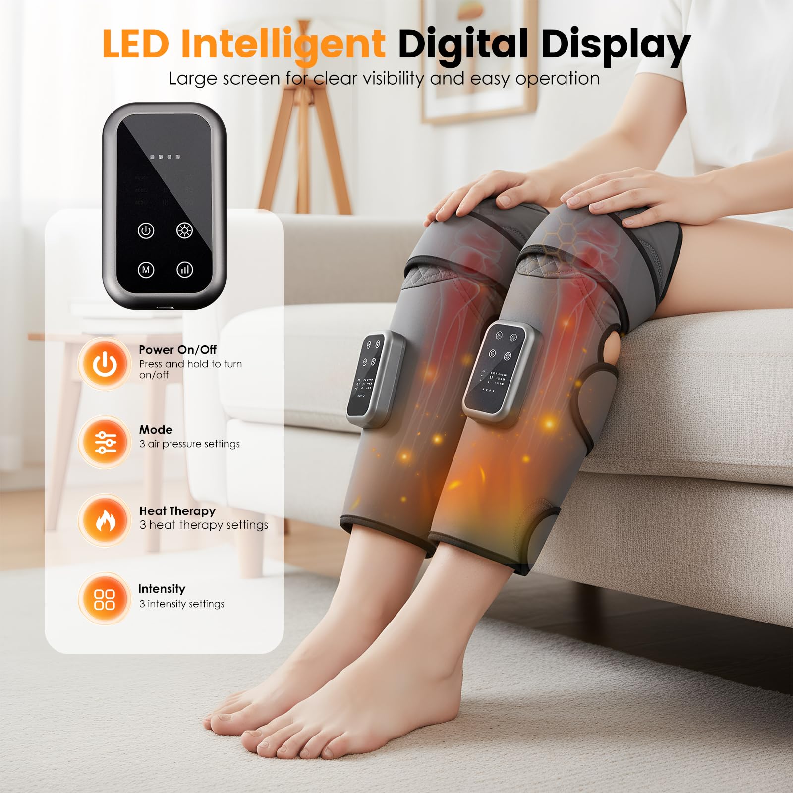Beinmassagegerät mit Wärme, 2-in-1 Knie und Waden Massager mit Luftkompression, 3 Modi 3 Intensitäten, Kabellos für Zuhause Büro Reise