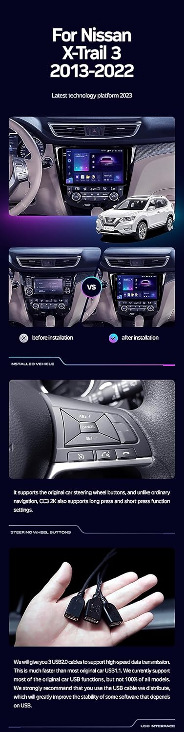 Before and After Installation of TEYES CC3 2K in a car dashboard