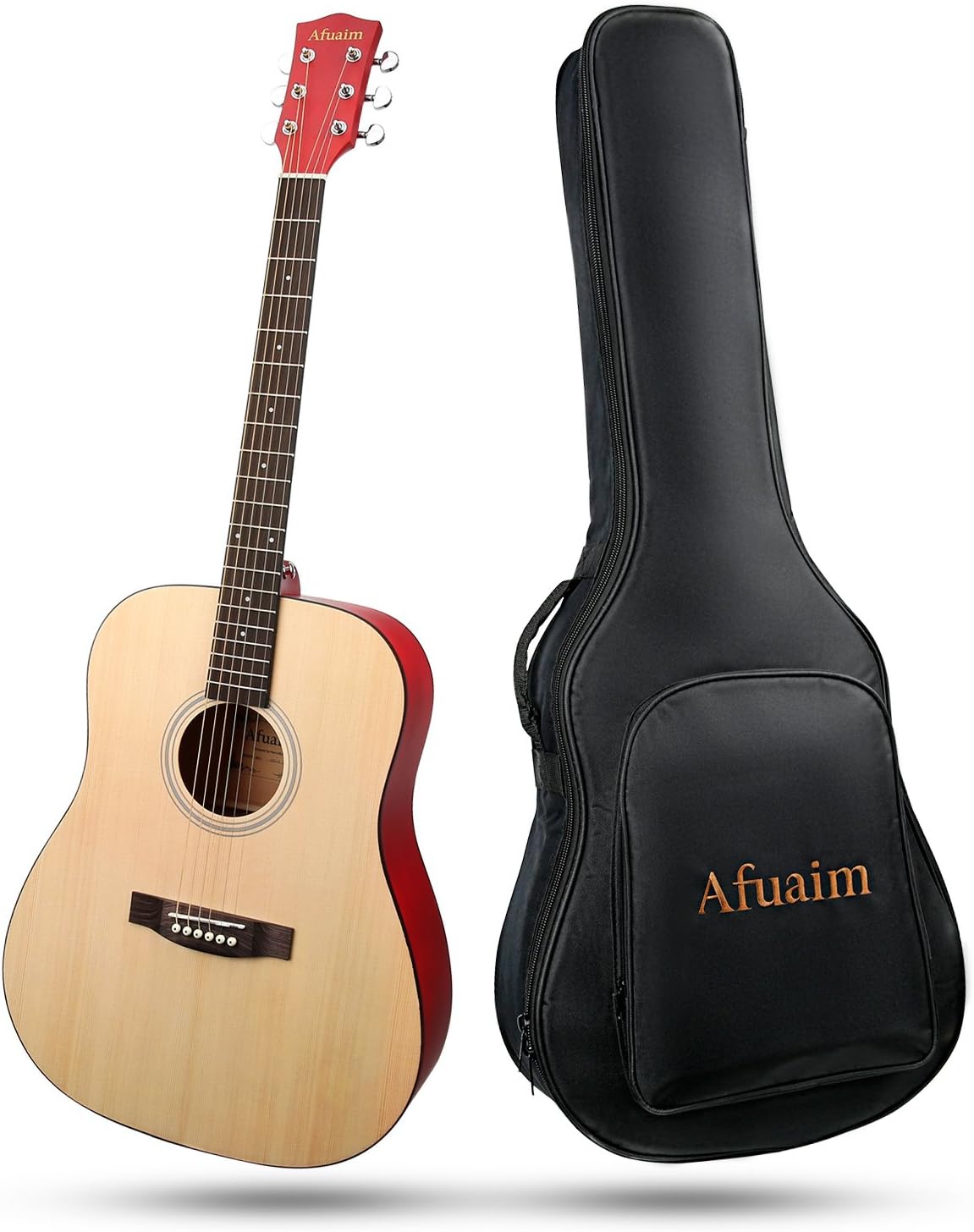 Afuaim Guitar Acoustic Full Size 41 Inch Spruce Steel String Guitar Pack (Natural-Dreadnought)