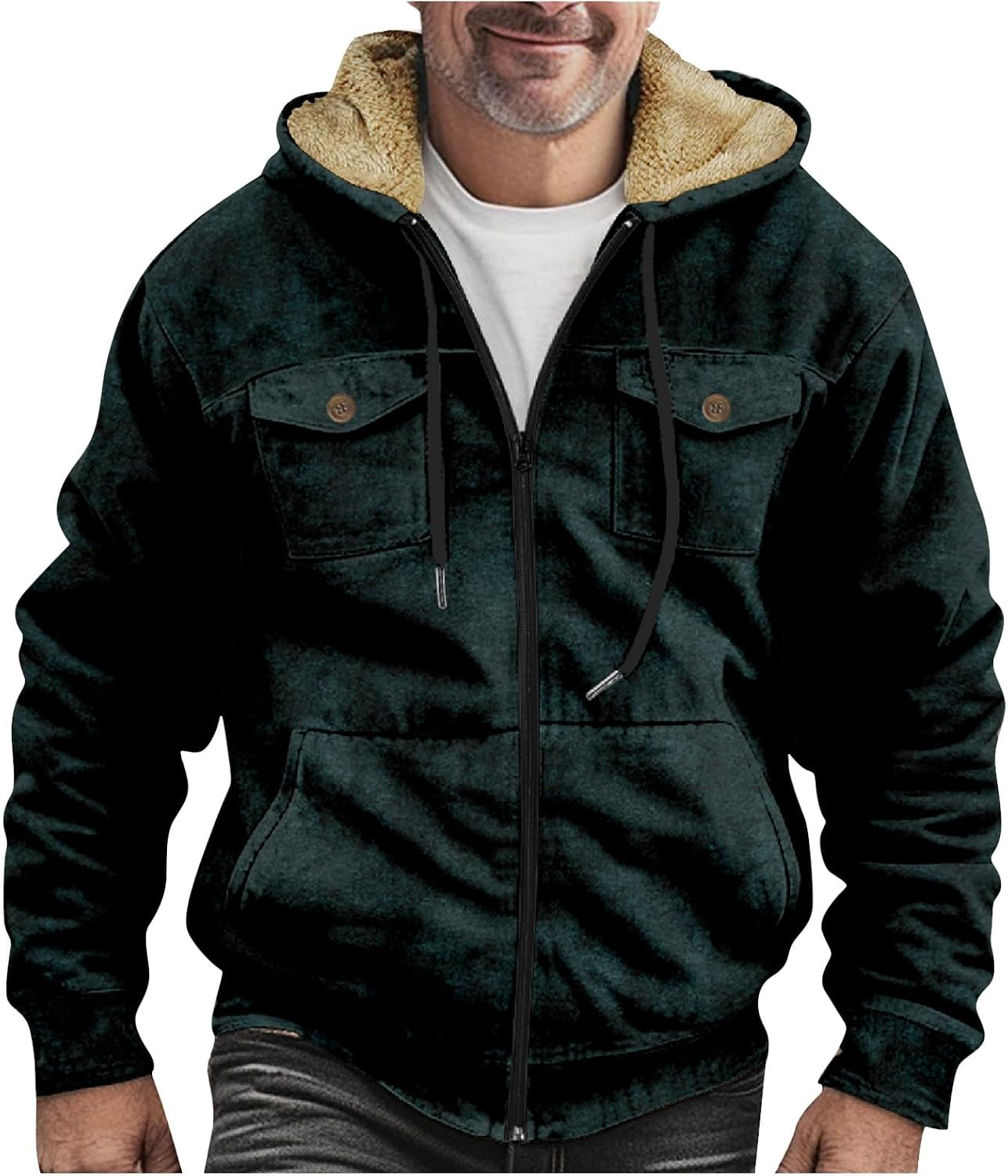 Ymosrh Men's Long Sleeve Zip Up Hoodie Sherpa Lined Fleece Cargo Jacket Coat, S-5XL
