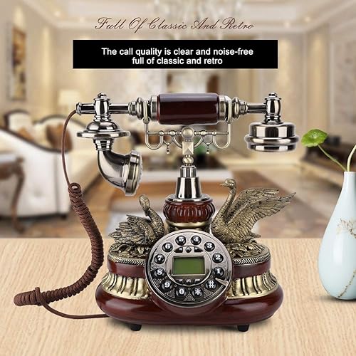 Teléfono fijo retro vintage, placa de marcación rotativa teléfono antiguo, con cable de línea fija europea tono de llamada ajustable con pantalla de