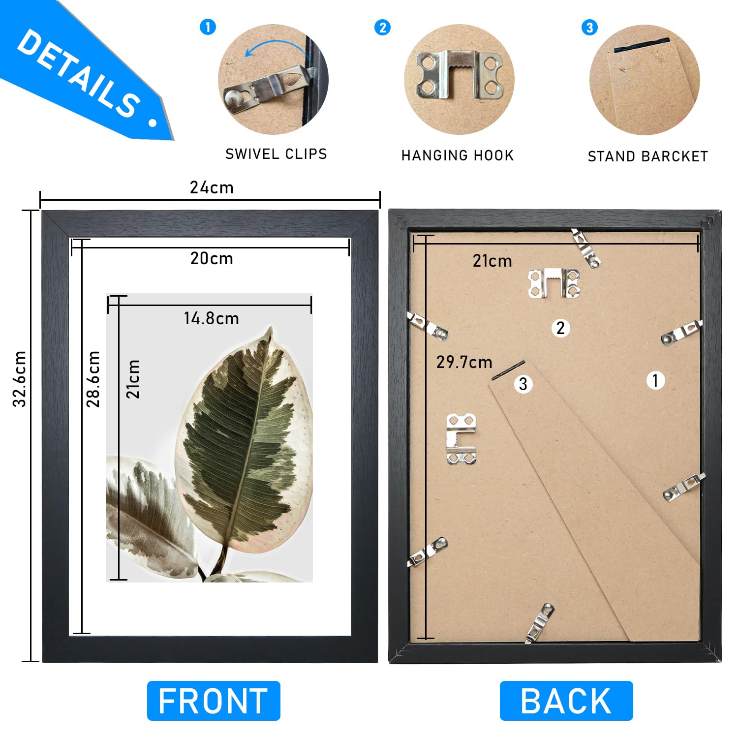 Zueyunstoo A4 Picture Frame, Pack of 2 A4 Photo Frame with Mount, 21x29.7cm Black A4 Frame, Wall Mounted and Freestanding - Image 2