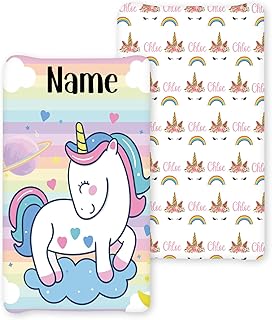 KAINSY Personalized 2 Piece Unicorn PatternToddler Changing Pad Cover - Custom Wipeable Changing Pad Covers for (0-3Years) Baby Boys and Girls, Custom Gift for Baby Boys and Baby Girls(16