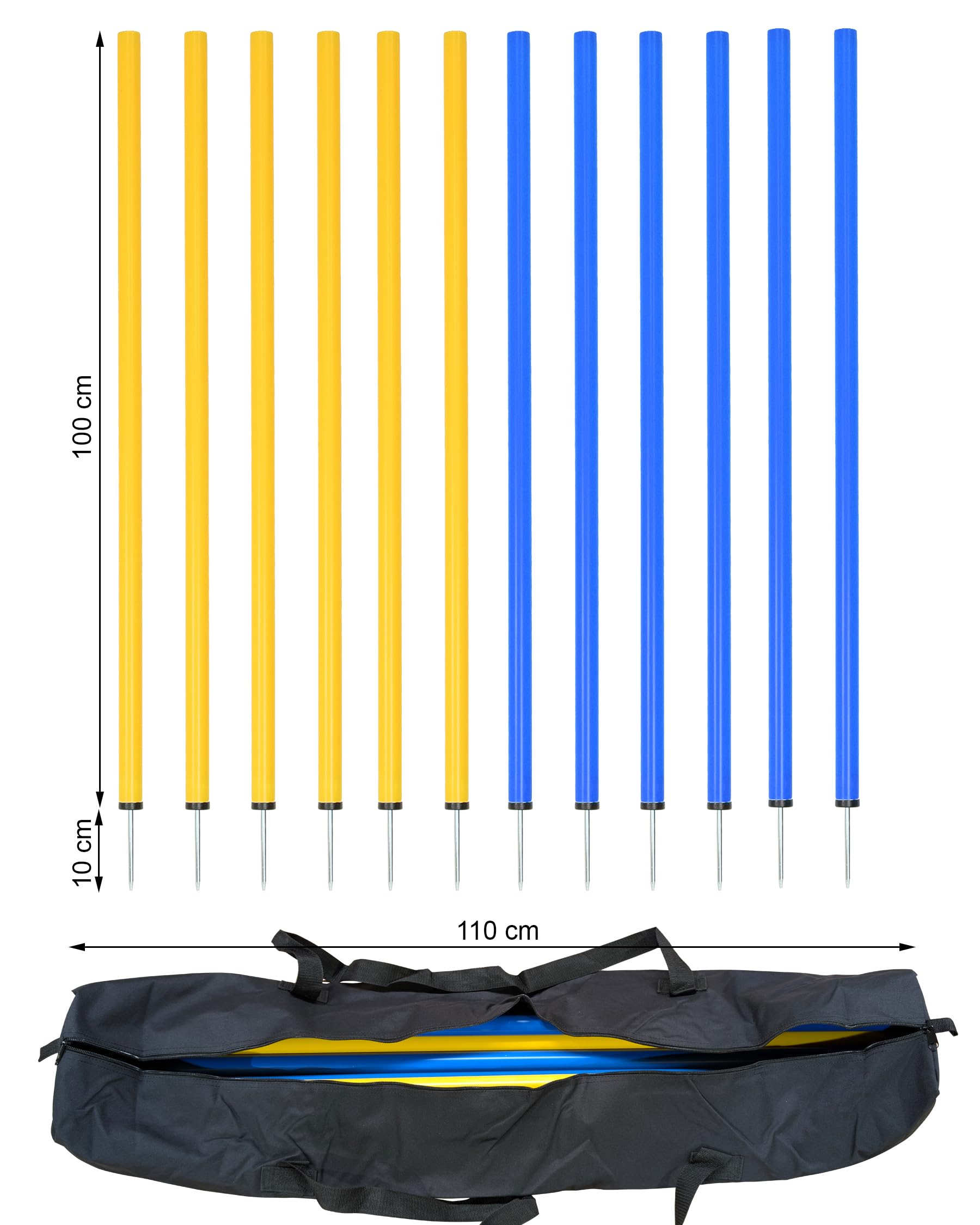 Slalomstangen-Set 12 STK., 32mm, 100cm, mit Tasche gelb/blau