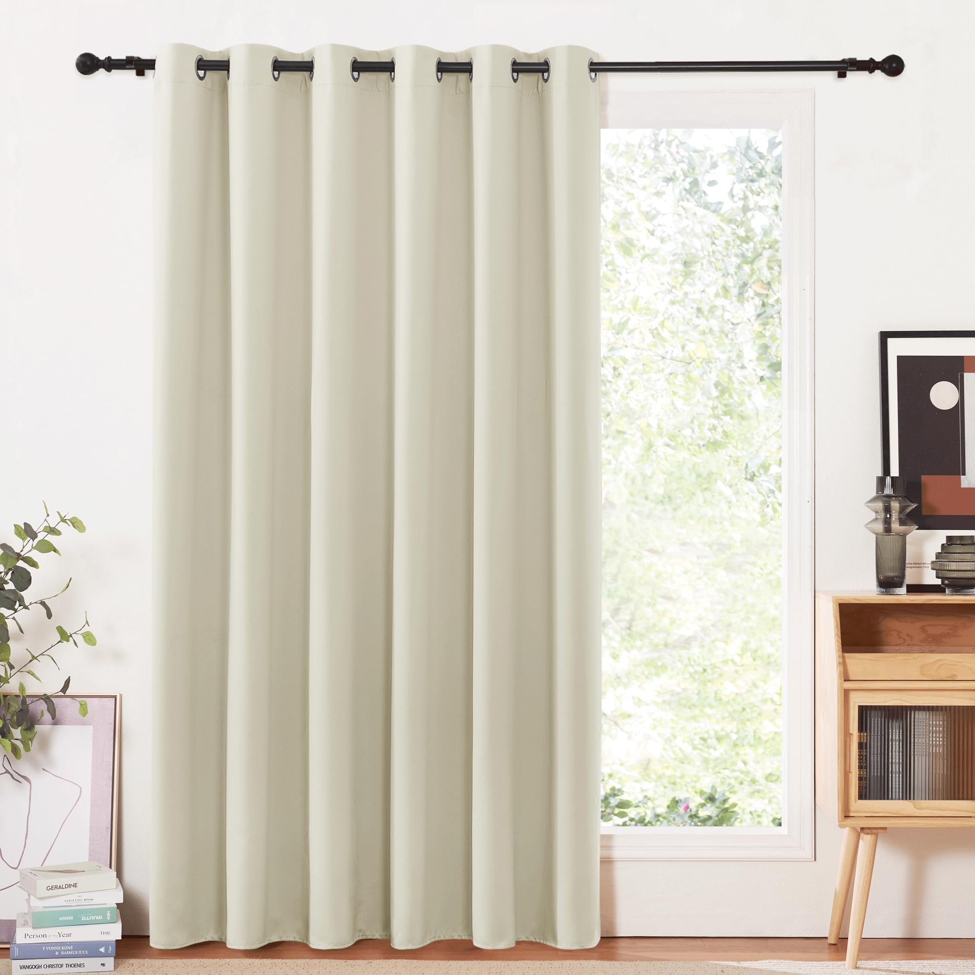 PONY DANCE Pannelli Divisori con Anelli 1 Pezzo L 200 x A 210 cm - Tenda Oscurante Termica Tende Moderne Tende Oscuranti per Interni Salotto Tenda Balcone, Beige Chiaro