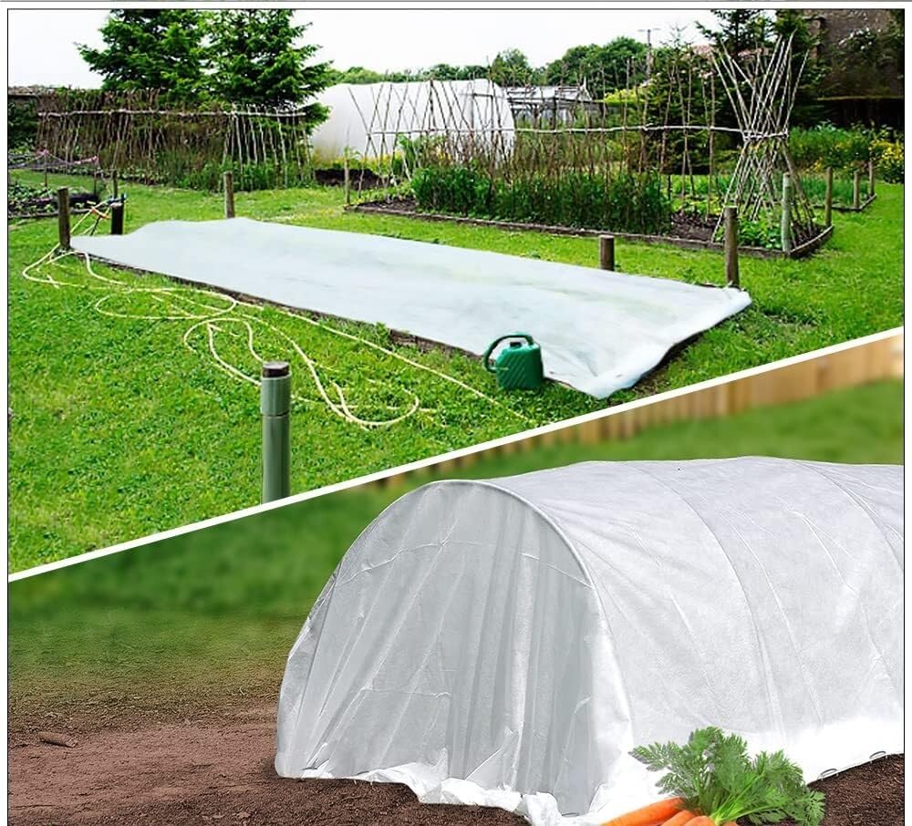 Voile de Jardin avec 10 Piquets, Vlies Horticole 30 g/m², Housse de Protection Contre Le Gel pour Plantes et Légumes, Anti-Oiseaux et Insectes (1-12m)(3 * 12m)