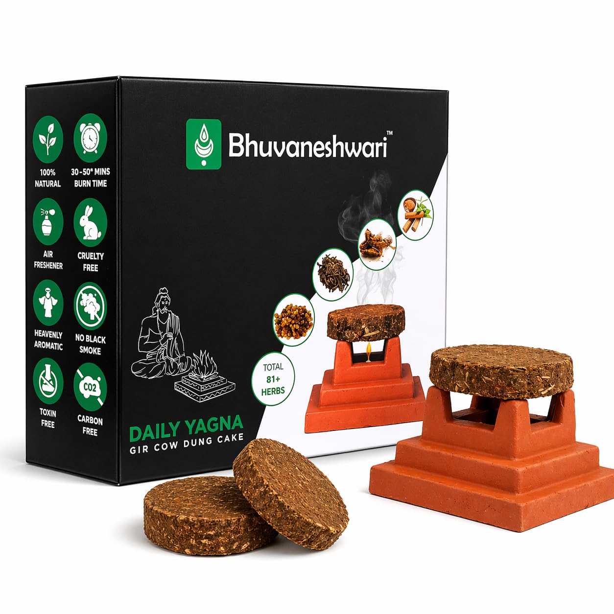 Bhuvaneshwari Daily Yagna Dhoop Goti | 100% Natural Incense Goti | Blend of 81+ Indian Herbs & Gir Cow Dung | Organic & Chemical-Free | Pack of 30 + Yagna Kund-image-14