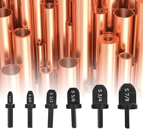 Miniatura 7 de Juego de 6 brocas de herramientas de estampación de tubos de cobre, herramientas de encendido manual profesional, 14 38 12 58 34 78
