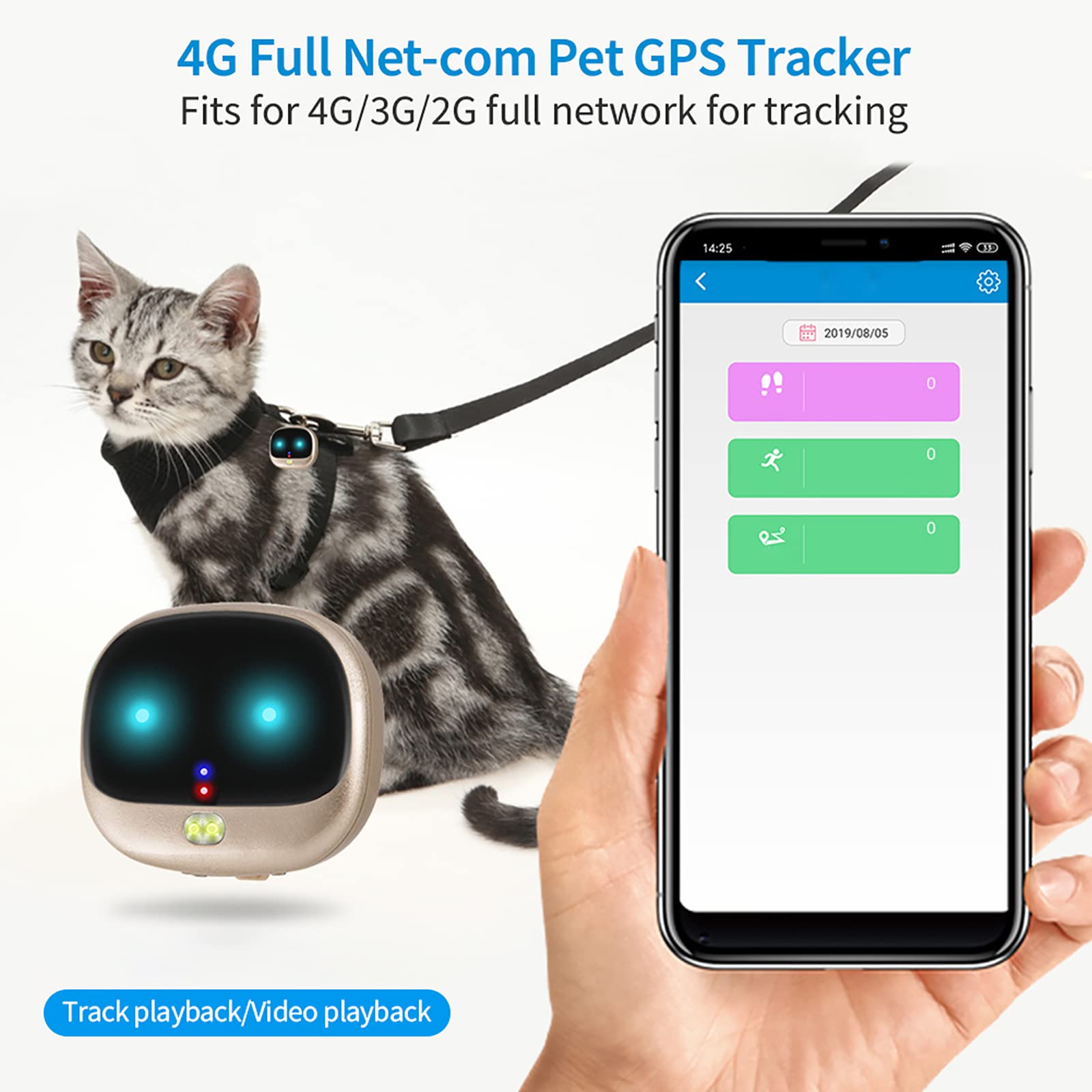 Localizzatore GPS per Animali Domestici, Localizzatore di Collare Intelligente Anti-smarrimento per Cani da Compagnia, Riproduzione della Traccia, Impostazione della Portata