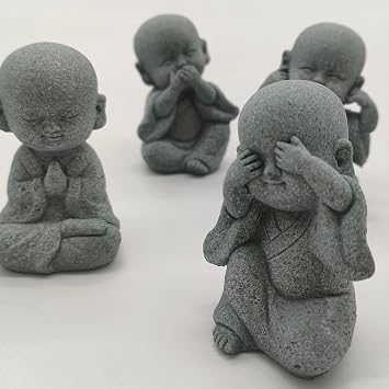 4 Pcs Baby Buddha Statue Cute Monks Figurine Sandstone Smiling Buddah Sculptures Ornament Small Gifts for Aquarium Fish Tank Feng Shui Decor Home Office Car Dashboard Decoration,Gray