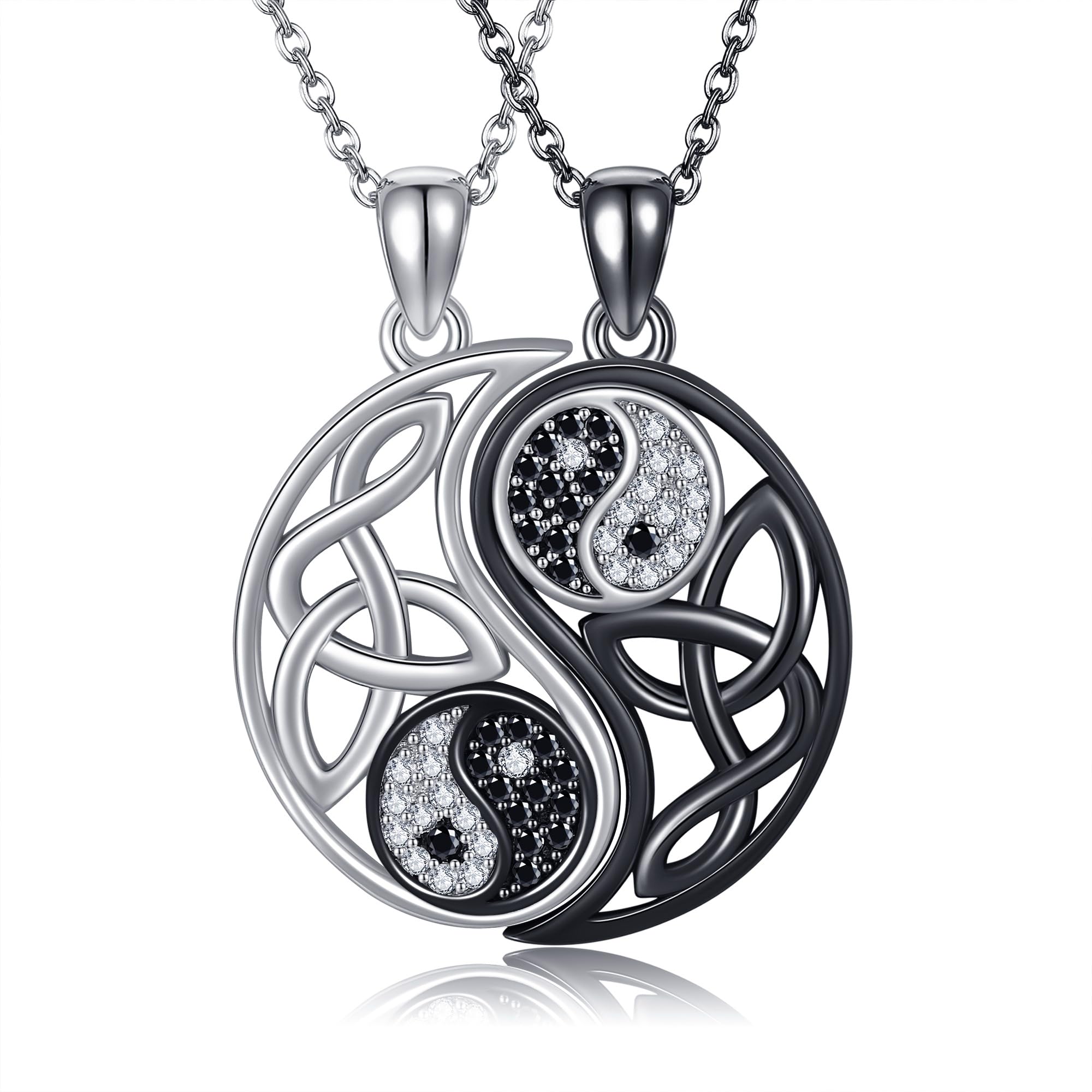 DAYLINLOVE Umarmung Paare Halsketten für Damen Männer 925 Sterling Silber Schutzengel/Yin Yang/Pinky Versprechen Abalone Muschel Seine und ihre passende Halskette Umarmung Paar Schmuck Geschenk