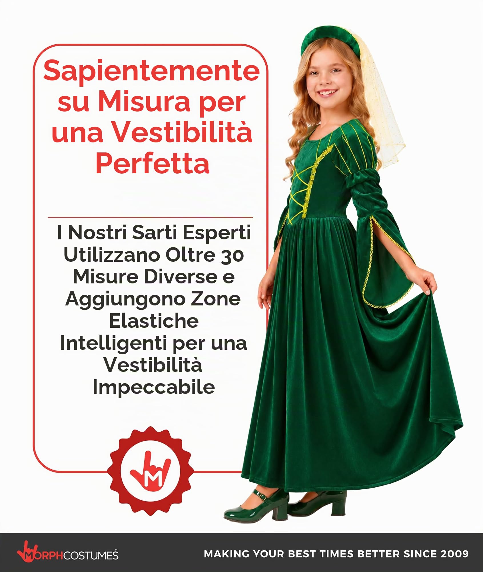 Fun Shack Costume Principessa Bambina, Costume Halloween Bambina | Abito Verde Elegante & Cerchietto con Velo, Stile Medievale Tudor, Perfetto per Halloween, Ideale per il Gioco di Ruolo
