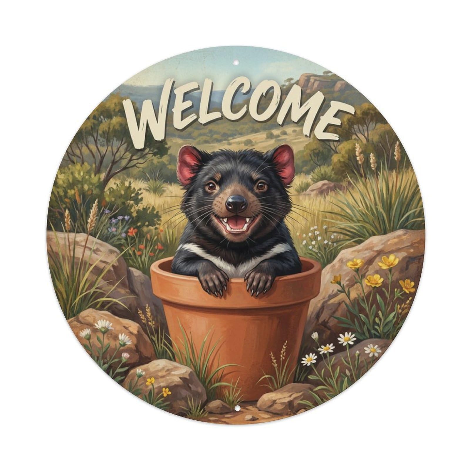 Metal Tin Sign Welcome Wild Badger Rocks 1