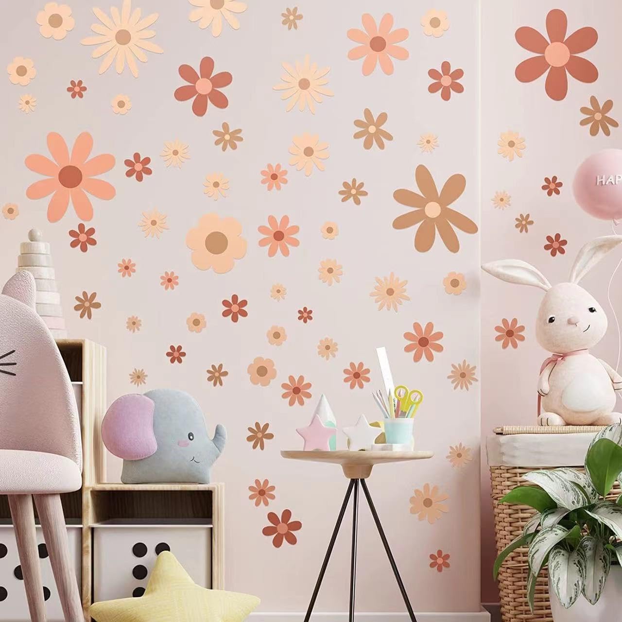 Daisy Wall Decal Cute Flowers Wall Sticker for Kids Bedroom Living Room Nursery Wall Decor Bohemian Colorful Decal for Window Bedroom Living Room Decor