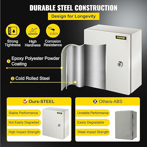 Vista 45 de VEVOR NEMA Caja de acero NEMA, 8 x 8 x 6 pulgadas NEMA 4X Caja eléctrica de acero, IP66 impermeable y a prueba de polvo, caja de conexiones