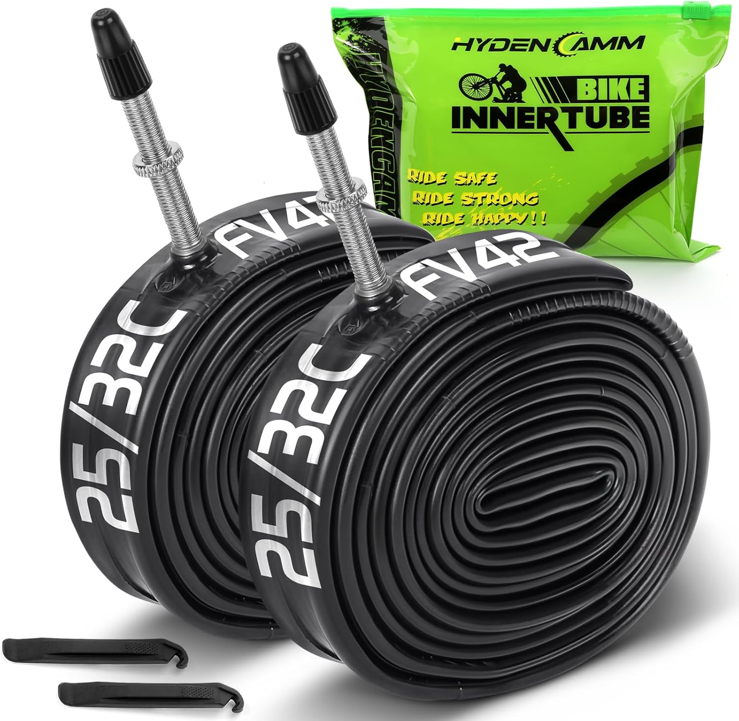 2 Pack 700x25C-32C Butyl Road Bike Tube 700c Inner Tube with Tire Levers