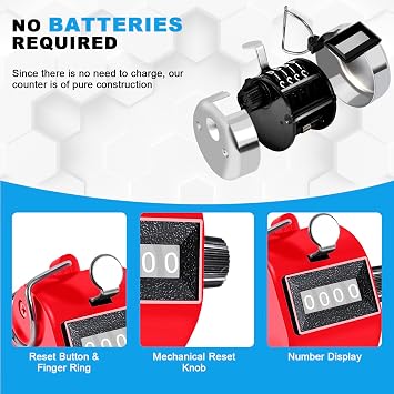 TESEAS Clicker Counter Handheld Tally Counter 4-Digit Number Counter, 2 Pack Hand Mechanical Counters Clickers Pitch Umpire Click Counter for Coaching, Knitting, People, Lap, Fishing, Golf,