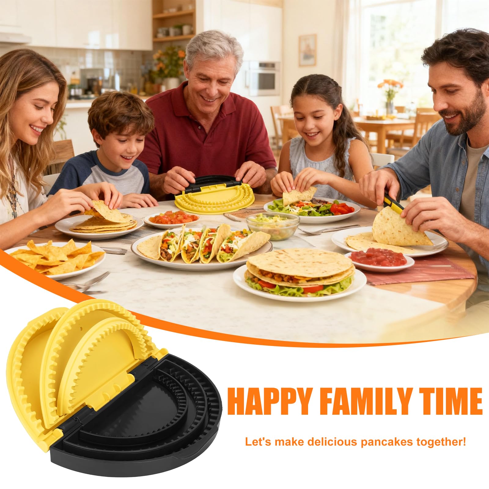 Sellador de Tortilla 3 en 1, 15,2-20,3-25,4cm Desmontable Maquina de Hacer Tortillas, Crimpadora para Envolturas, para Tostadas, Sandwichera, Bola de Masa Hervida, Burritos (Negro y Amarillo)
