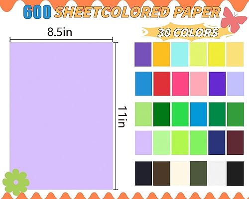Miniatura 2 de Cartulina de colores a granel, 600 hojas, papel de cartulina de 8.5 x 11 pulgadas, 30 colores surtidos, papel de construcción de tarjetas de 180