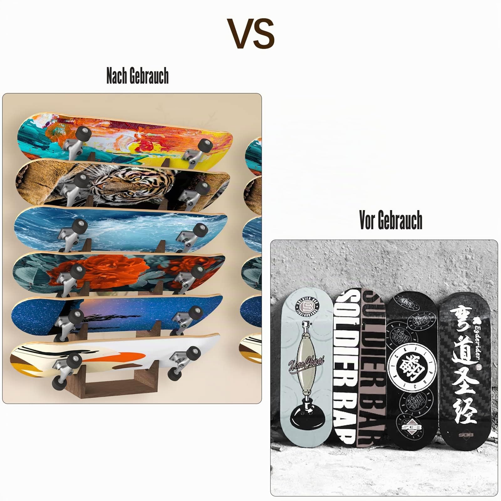 Skateboard-Bodenständer, Massivholz, Skateboard-Präsentationsregal, Snowboard-Aufbewahrung, Skateboard-Organizer, Aufbewahrungsregale für Garagen, Clubs und Skate-Geschäfte