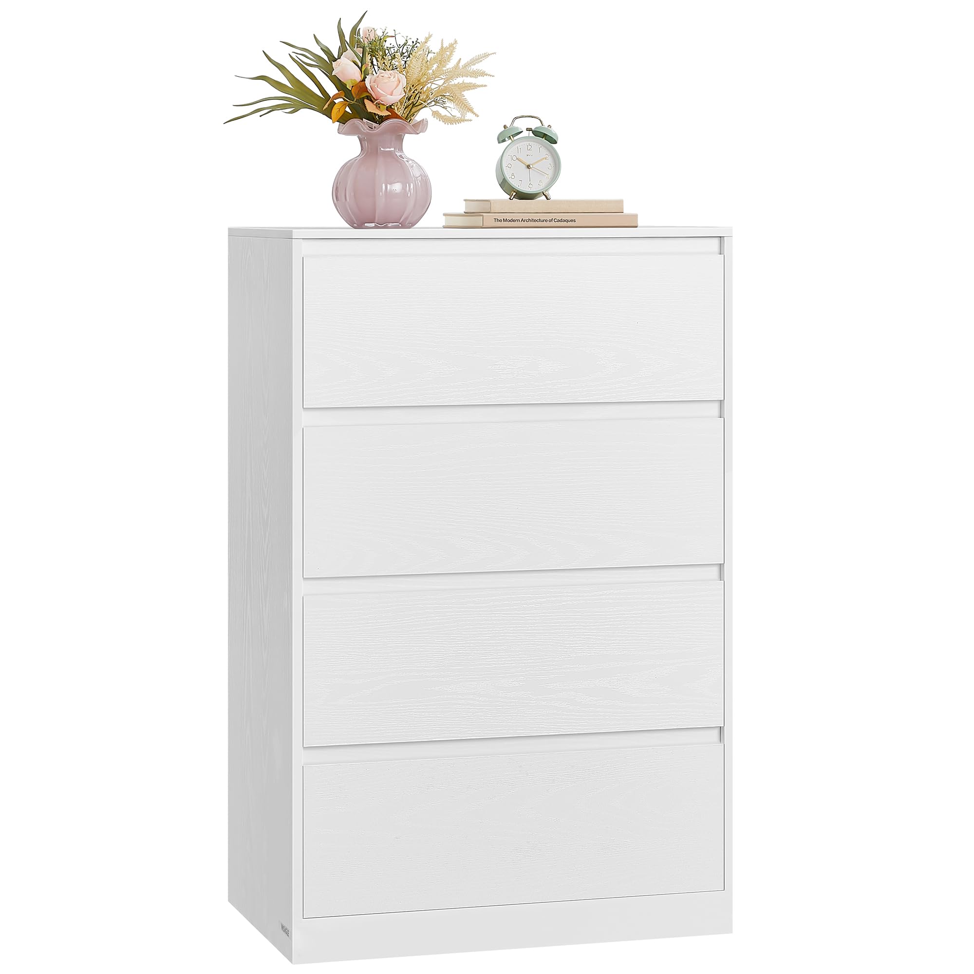 VASAGLE Kailyn Collection - Commode Chambre 4 Tiroirs, Armoire de Rangement, Meuble à Vêtements, 40 x 60 x 97,​4 cm, Style Moderne, Blanc Neige LTS614WE02