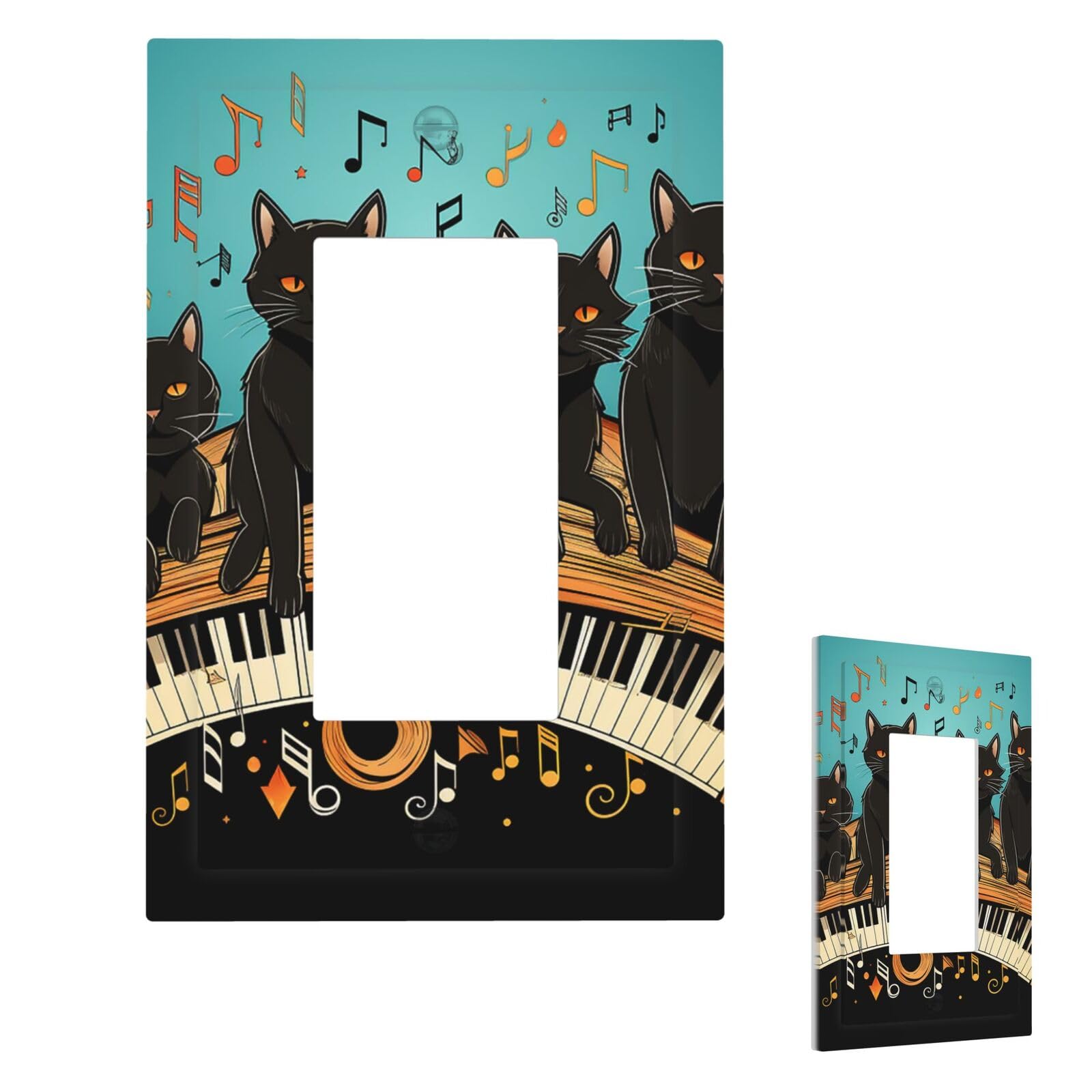 Cats Lying On The Piano Wall Plate Cover Modern Decorative 1 Gang Light Switch Cover Unbreakable Receptacle Outlet Covers For Living Room Bedroom Home Decor 1 Gang