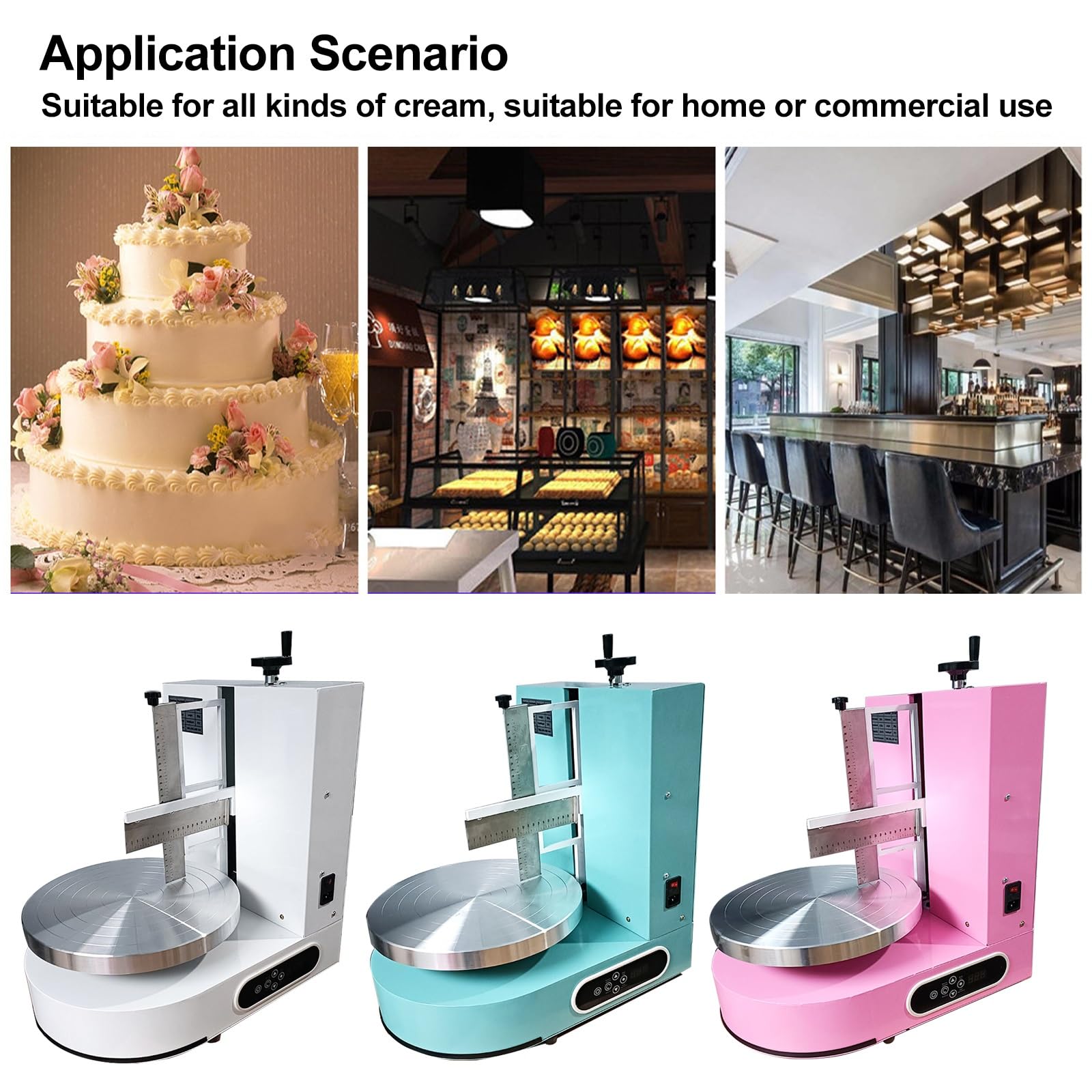 Máquina Eléctrica para Decorar Pasteles de 110-220 V, Glaseadora con Espátula de Acero Inoxidable 304, Suministros de Repostería y Velocidad de Rotación Ajustable(White)