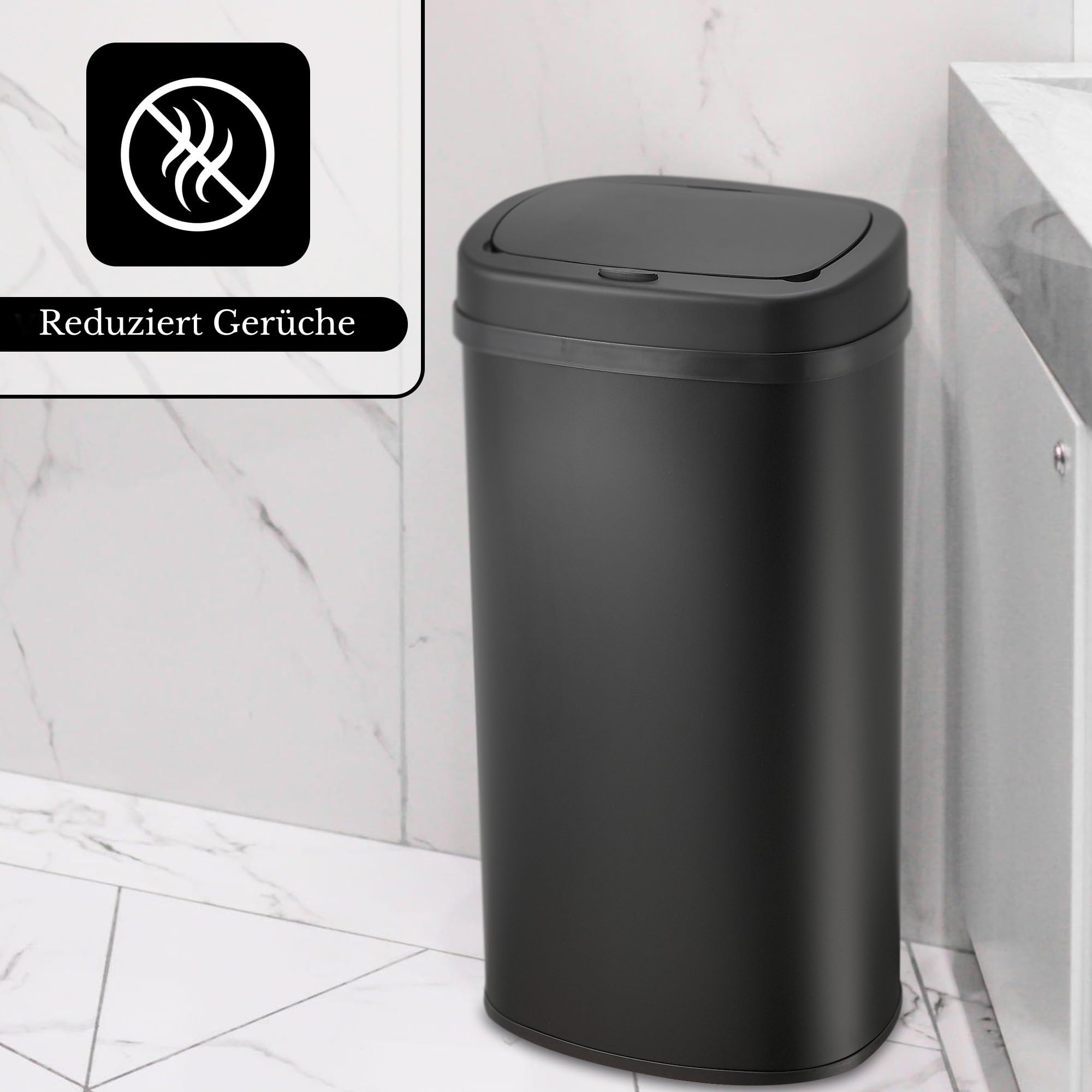 Bayt 60 L Schwarzer Küchenabfalleimer Mit Touch-Deckel – Großer Abfall- Und Müllbehälter Für Recycling | Geruchsdichter Rechteckiger Mülleimer Für Schlafzimmer, Badezimmer Und Büro