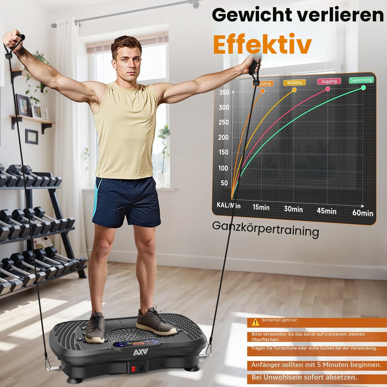 AXV Vibrationsplatte Testsieger, Rüttelplatte Sport für Zuhause,Vibration Plate mit 120 Stufen und 5 Modi, 150 kg Belastbar, mit Bluetooth, für Ganzkörpertraining, Abnehmen, Fettverbrennung