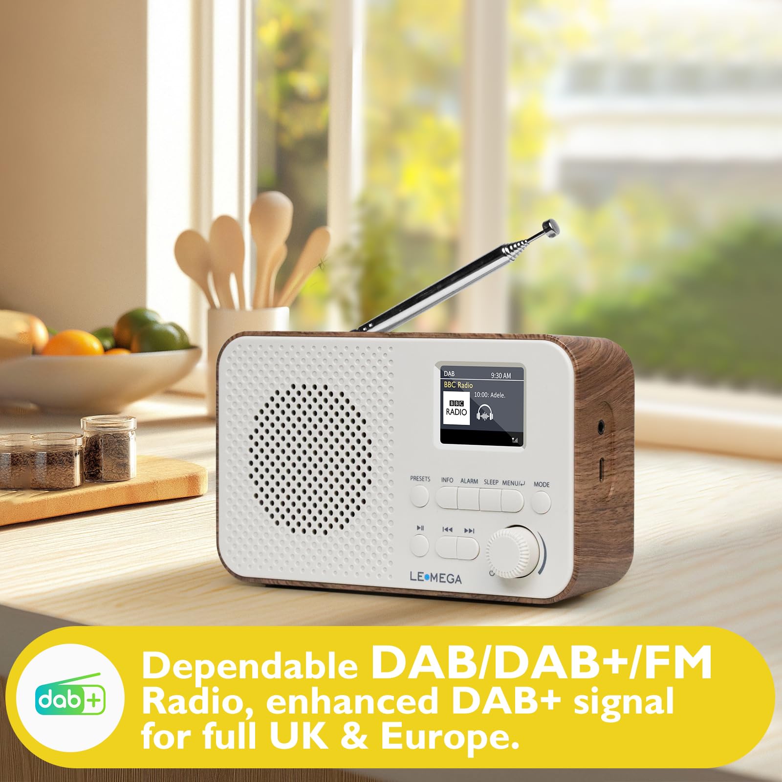 Radio Dab+ Portable avec Bluetooth | Batterie Rechargeable 15 Heures ou Alimentation Secteur | Ecran Couleur Petite Radio Dab avec réveil | Radio FM, 40 présélections, Prise Casque | LEMEGA Dab GO