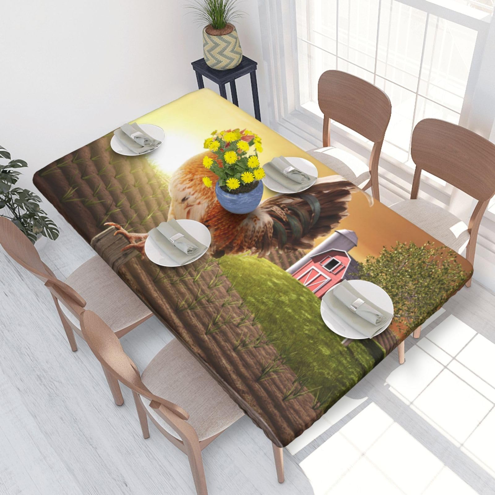 BNVSADC Chicken Rooster Printed 4FT Tablecloth 122x76 CM Polyester Kitchen Water Resistant Table Cloth Dining Table Decoration Table Covers