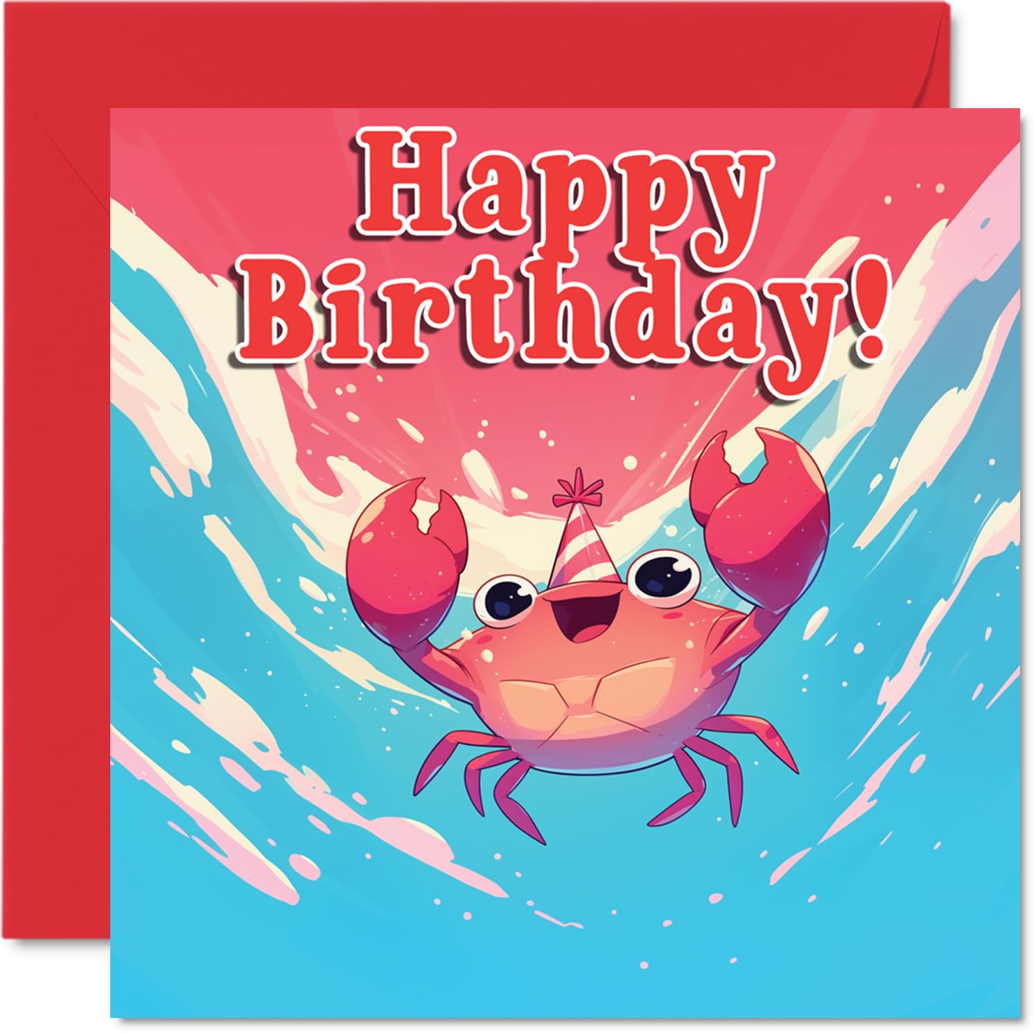 Crab Birthday Cards - Sealife Party - Happy Birthday Card for Son Daughter Brother Sister Grandson Granddaughter Niece Nephew Cousin, 145mm Bday Greeting Cards