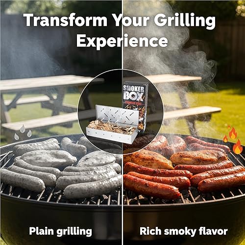 Miniatura 4 de Caja de ahumador para parrilla, caja de ahumador de virutas de madera, caja de ahumado de pellets de acero inoxidable para todas las parrillas,