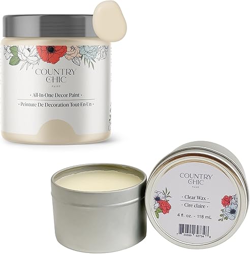 Paquete de pintura estilo tiza + cera para muebles, decoración del hogar, manualidades (color pastel de queso 4 onzas - Blanco hueso)