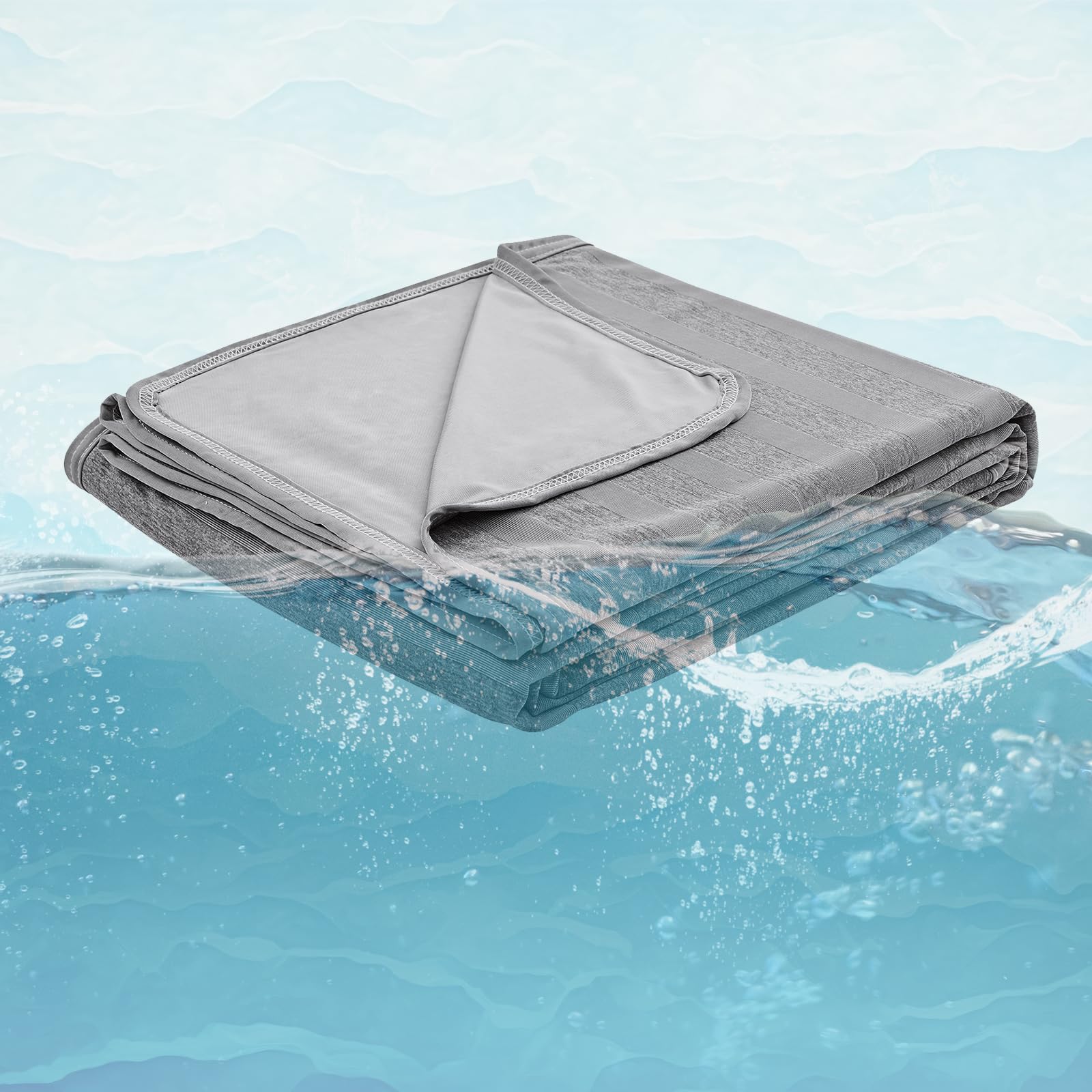 EMME Manta Refrescante de Enfriamiento, ARC-Chill Q-MAX>0.5, 152x203 cm, 2 en 1 Doble Cara - Manta Fina de Verano Ligera y Transpirable para Día, Sofá o Cama, Cubrecama Suave,Grau Gestreift