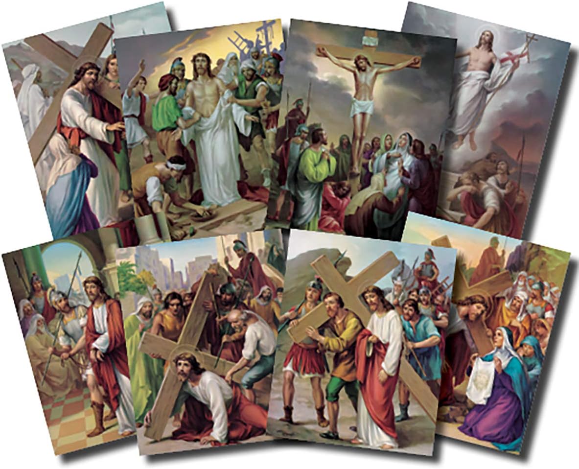 VILLAGE GIFT IMPORTERS Complete Set Stations of The Cross Prints by Vicentin | Each Image is 8" x 10" | Ready for Framing | Perfect for Chapels and Classrooms! | Printed in Italy